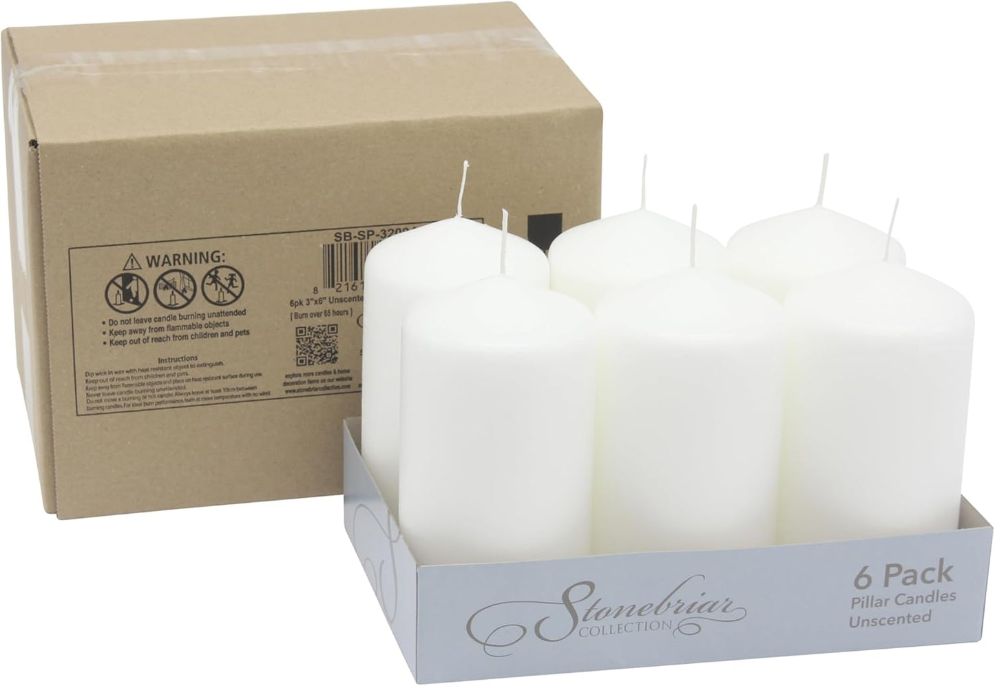 Tall 3X6 Inch Unscented Pillar Candles,White, 6 Count