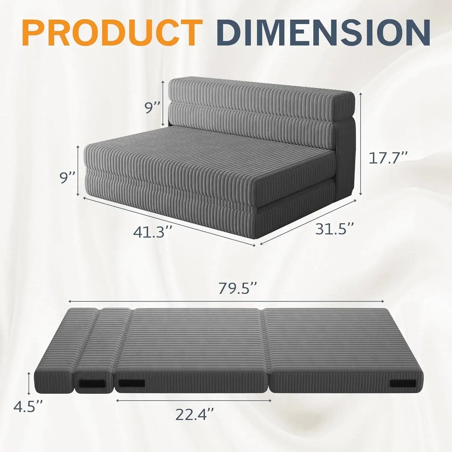 Folding Sofa Bed Chair, Fold Out Chair Bed, Convertible Floor Sofa Foldable Mattress, Corduroy Sleeper Chair for Living Room