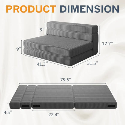 Folding Sofa Bed Chair, Fold Out Chair Bed, Convertible Floor Sofa Foldable Mattress, Corduroy Sleeper Chair for Living Room