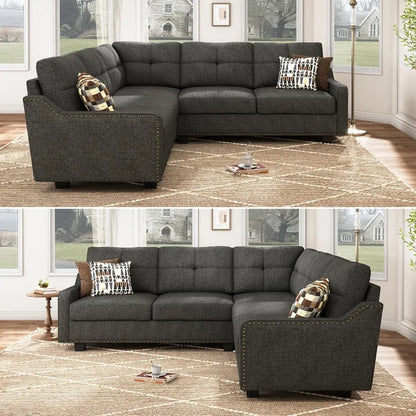 Convertible Sectional Sofa L Shaped Couch for Small Apartment Reversible Sectional Couches for Living Room,Dark Grey