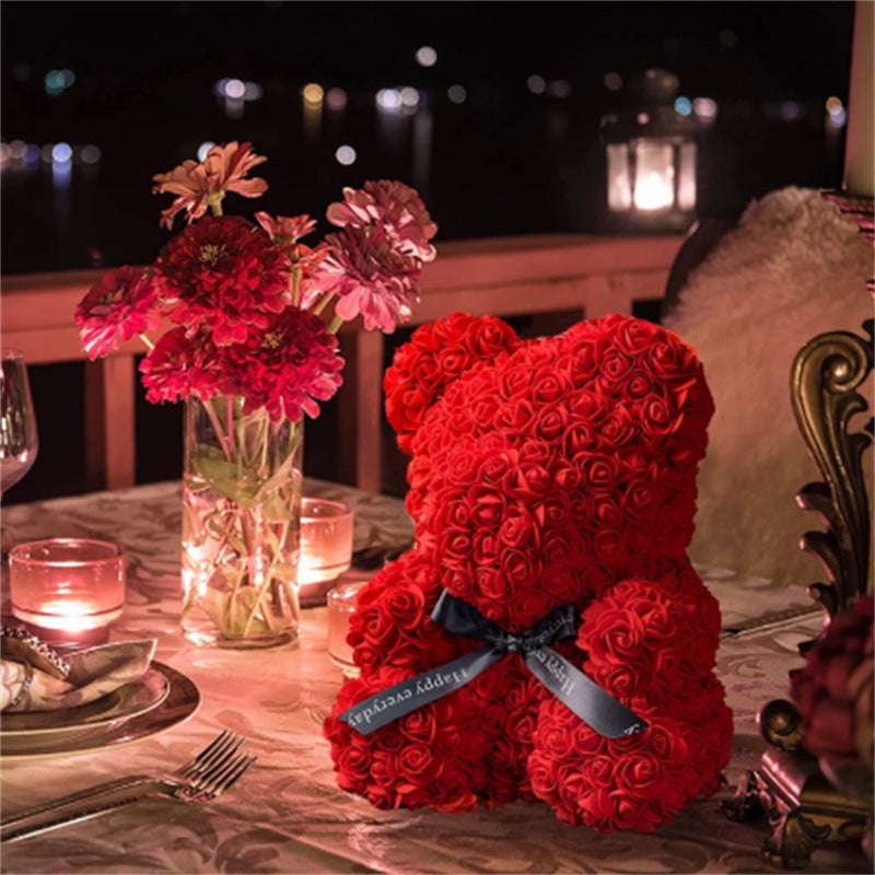 Wedding Rose Teddy Bear with Box for Women Valentines Girlfriend Birthday Gifts