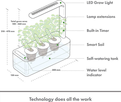 Indoor Herb Garden Kit with Grow Light | Smart Garden for Home Kitchen Windowsill | Easier than Hydroponics Growing System | Vegetable Gardening Starter (3 Basil Pods Included), Grey