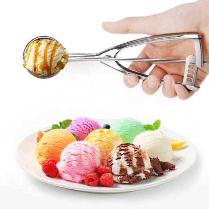 Cookie Scoop Set of 3 - Ice Cream Scoop with Trigger Include 1.5 Tbsp / 2.8 Tbsp / 5.4 Tbsp - 18/8 Stainless Steel Heavy Duty Cookie Dough Scoop for Baking Melon Baller Meatball Cupcake Muffin