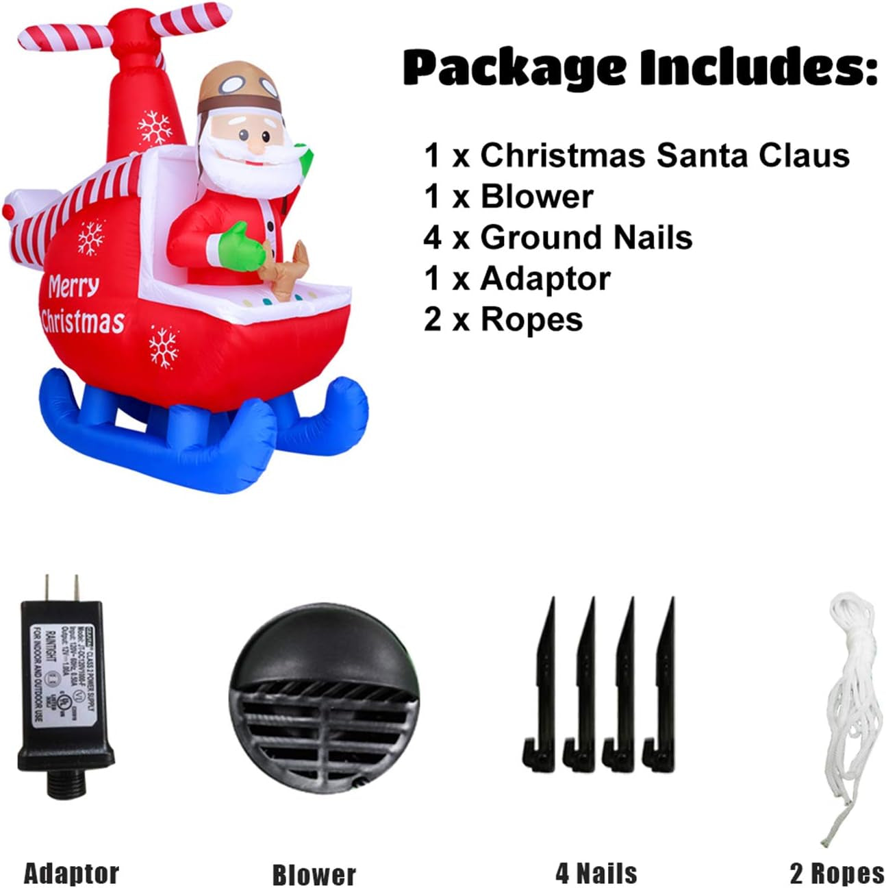 6Ft Christmas Inflatable Decorations Claus Blow up Built-In LED Outdoor Indoor Yard Lighted for Holiday Season, Quick Air Blown, 6 Feet High, Santa W/Helicopter