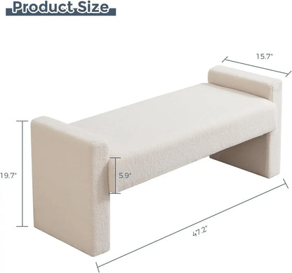 Modern Bedroom Bench Upholstered Fabric Bench Large Teddy Footrest Accent Bench Wood Frame and Foam Filled