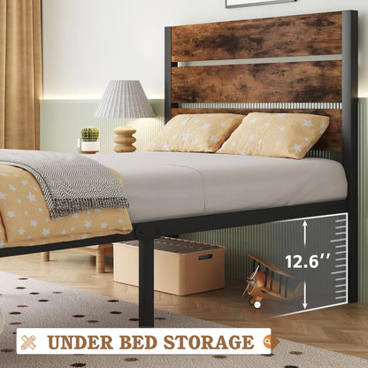 Twin Bed Frame with Headboard and Footboard,Metal Bed Frame with Under-Bed Storage,All-Metal Support System,No Box Spring Needed