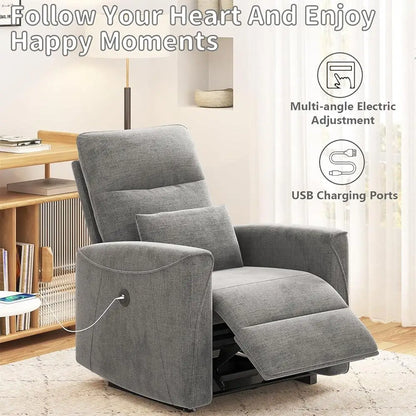 Power Recliner Chair Adjustable Reclining Sofa Lumbar Support USB Charging Portable Living Room Theater Lounge Seat