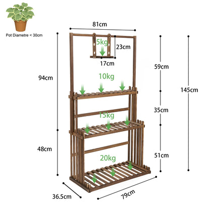 Heavy Duty Hanging Plant Stand Multiple Wood Flower Potted Rack Planter Shelving Unit for Indoor Outdoor