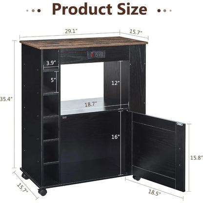 Rolling Kitchen Island Cart with Large Storage, Microwave Stand, Open Shelves, Wine Rack, Power Outlet, Bar Cabinet for Dining