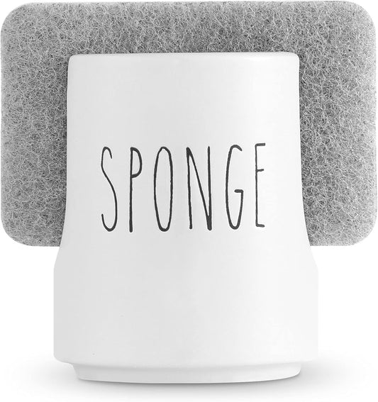 Sponge Holder for Kitchen Sink Counter - Ceramic Dish Sponge Caddy - Farmhouse Sink Organizer - Convenient Kitchen Sponge Holder - White Ceramic Sponge Rack - Sink Counter Accessories