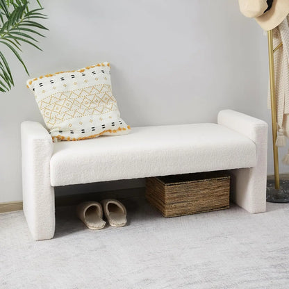 Modern Bedroom Bench Upholstered Fabric Bench Large Teddy Footrest Accent Bench Wood Frame and Foam Filled