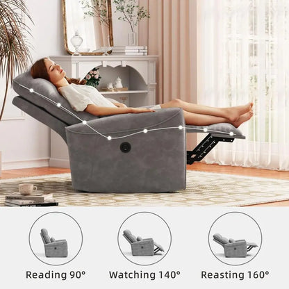 Power Recliner Chair Adjustable Reclining Sofa Lumbar Support USB Charging Portable Living Room Theater Lounge Seat