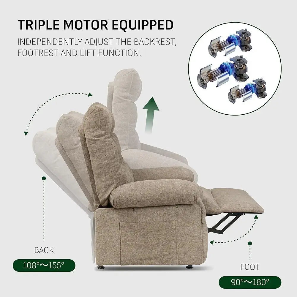 Triple Motor Electric Lift Recliner Chair Elderly Adjustable Backrest Footrest Infinite Position Mobility Support with Side