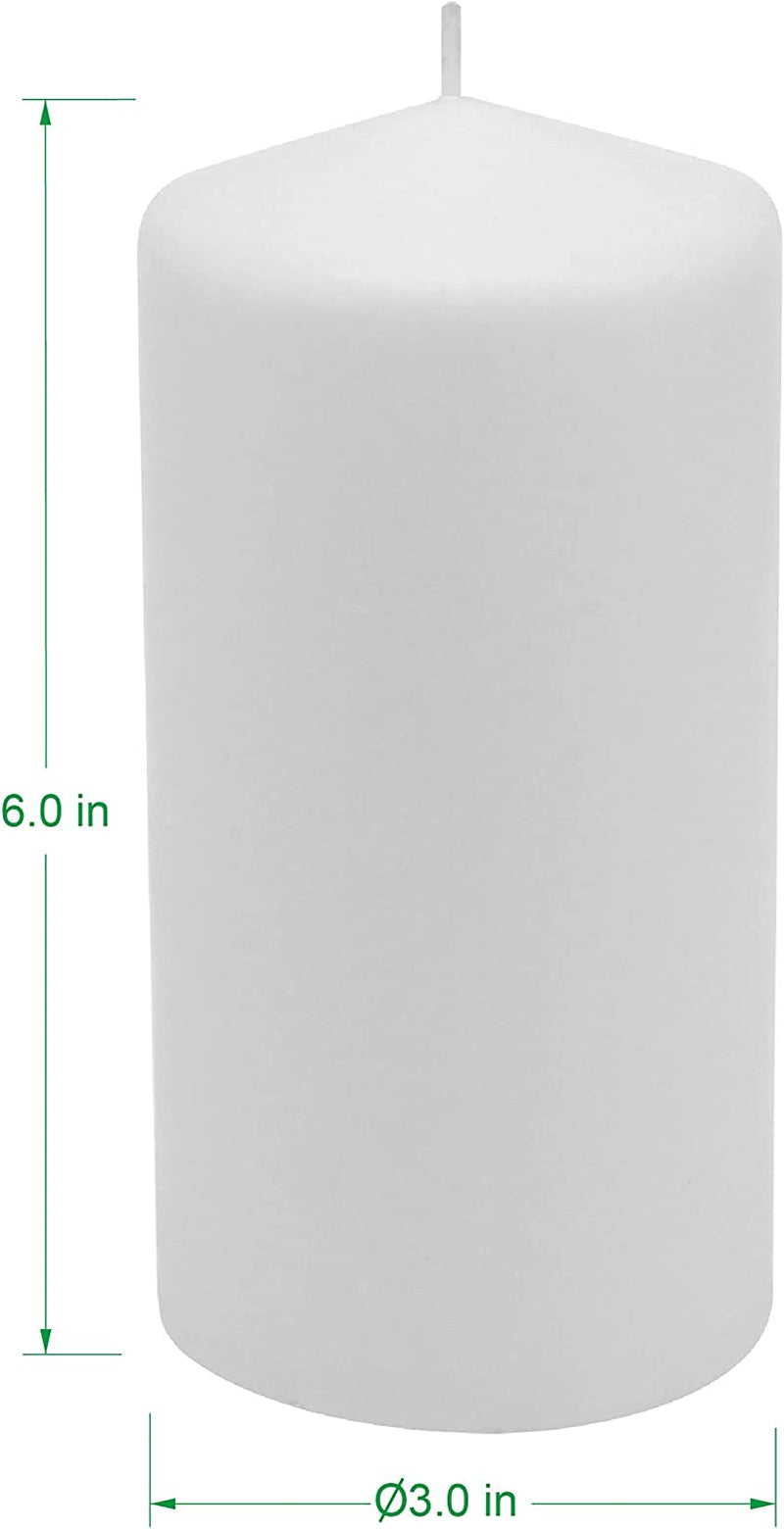 Tall 3X6 Inch Unscented Pillar Candles,White, 6 Count