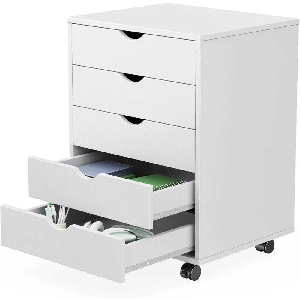 5 Drawer Chest Mobile Storage Cabinets Small Wooden Dresser with Wheels Room Organization Furniture for Office Home