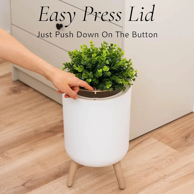 Small Bathroom Trash Can with Lid, Small Bathroom Garbage Can with Plant Style Lid, 1.8 Gallon, White, Perfect