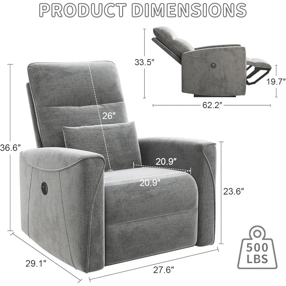 Power Recliner Chair Adjustable Reclining Sofa Lumbar Support USB Charging Portable Living Room Theater Lounge Seat