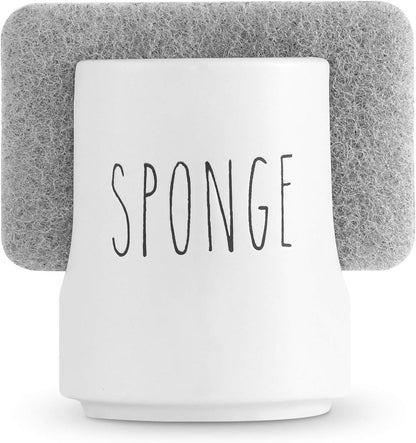 Sponge Holder for Kitchen Sink Counter - Ceramic Dish Sponge Caddy - Farmhouse Sink Organizer - Convenient Kitchen Sponge Holder - White Ceramic Sponge Rack - Sink Counter Accessories