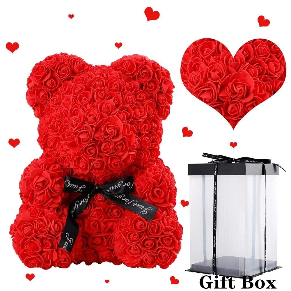 Wedding Rose Teddy Bear with Box for Women Valentines Girlfriend Birthday Gifts