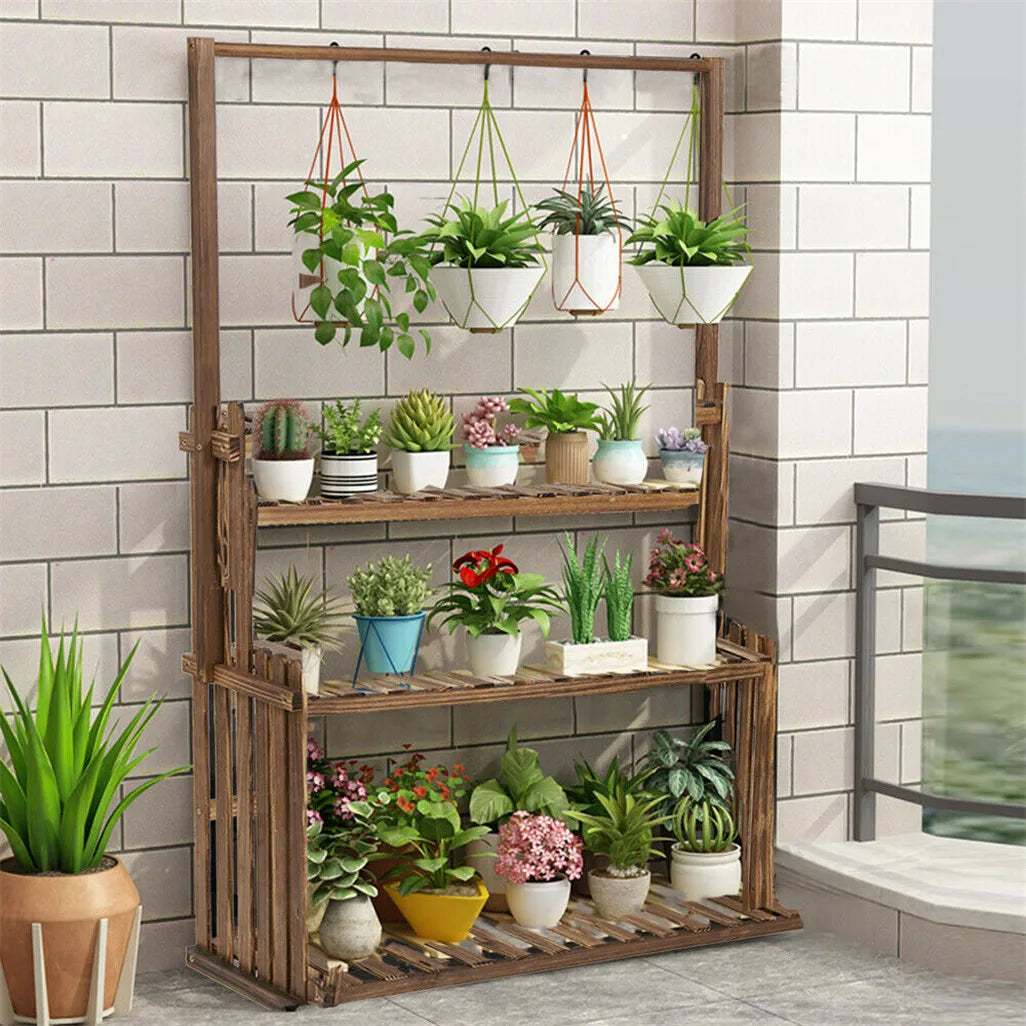 Heavy Duty Hanging Plant Stand Multiple Wood Flower Potted Rack Planter Shelving Unit for Indoor Outdoor