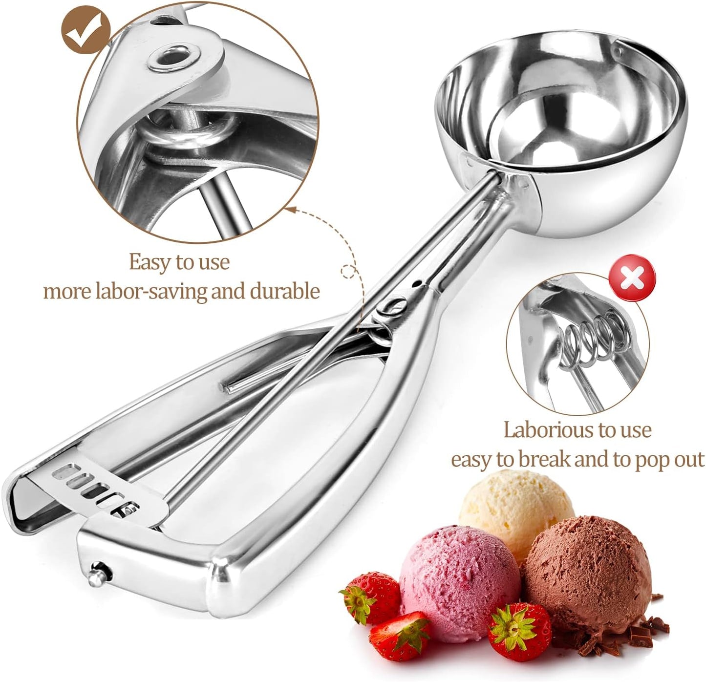 Cookie Scoop Set of 3 - Ice Cream Scoop with Trigger Include 1.5 Tbsp / 2.8 Tbsp / 5.4 Tbsp - 18/8 Stainless Steel Heavy Duty Cookie Dough Scoop for Baking Melon Baller Meatball Cupcake Muffin