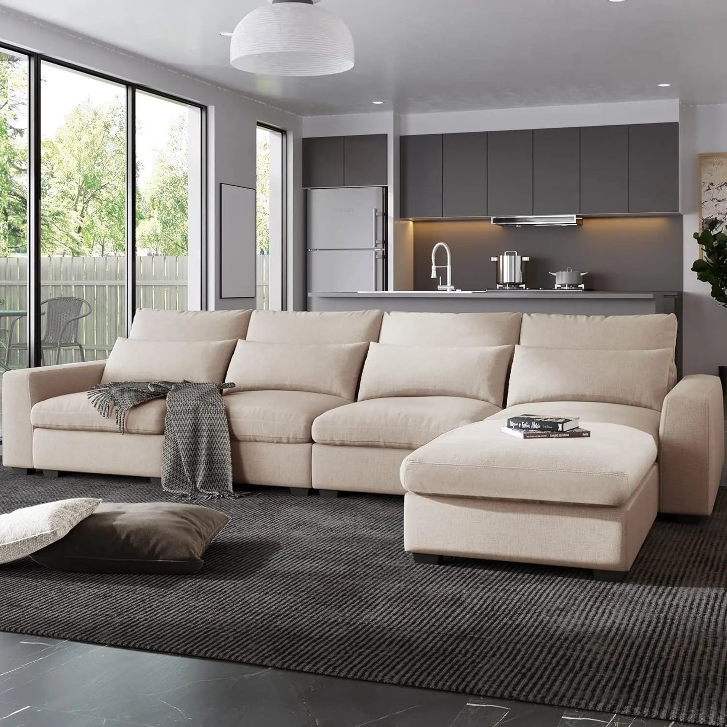 Modular L Shaped Sectional Living Room Sofa Set,Convertible Sofa Couch with Reversible Chaise for Living Room,Beige