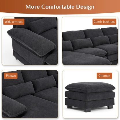 U Shape Sectional Sofa Cloud Couch for Living Room, Upholstery Comfy Modular Sofa, 4 Seat Chenille L-Shaped Sleeper Sofa with