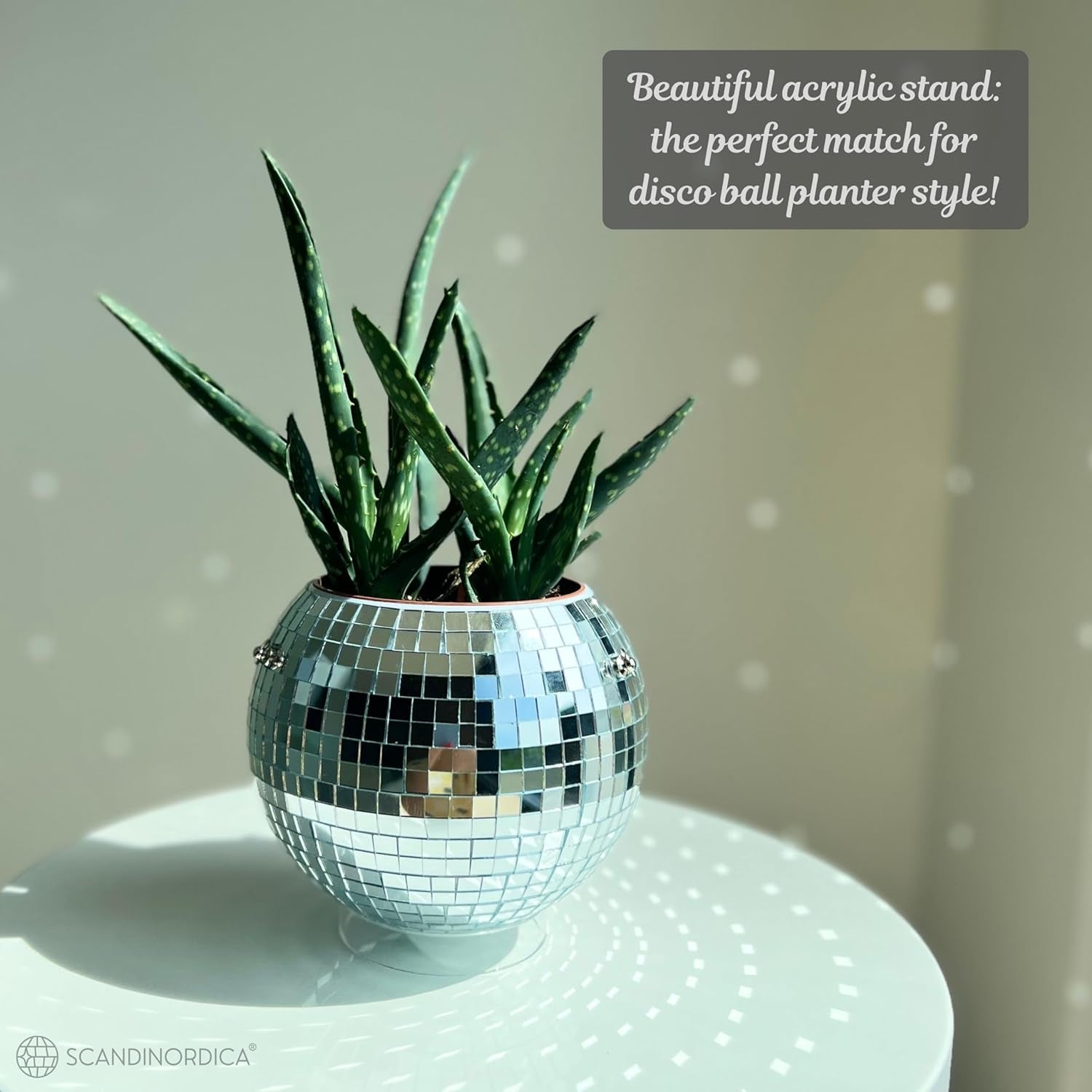 Disco Ball Planter – Value Package: Disco Planter with Chain, Macrame Hanger and Acrylic Stand for Desk, Self Watering Insert, Disco Ball Plant Hanger | 6 Inch Silver