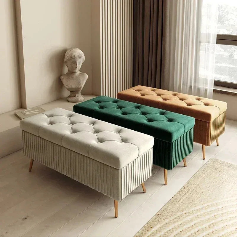 Entrance Velvet Stools for Living Room Furniture Home Ottomans Nordic Storage Bench Bedroom Shoe Changing Stools Bed End Stool